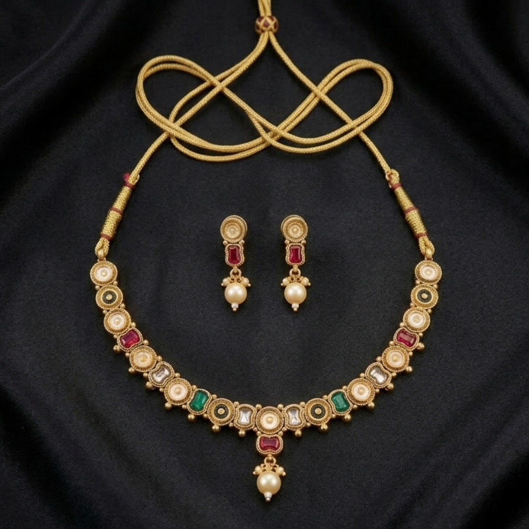 Navratna-Style Pearl Drop Set