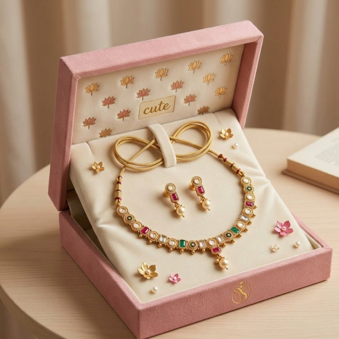 Navratna-Style Pearl Drop Set