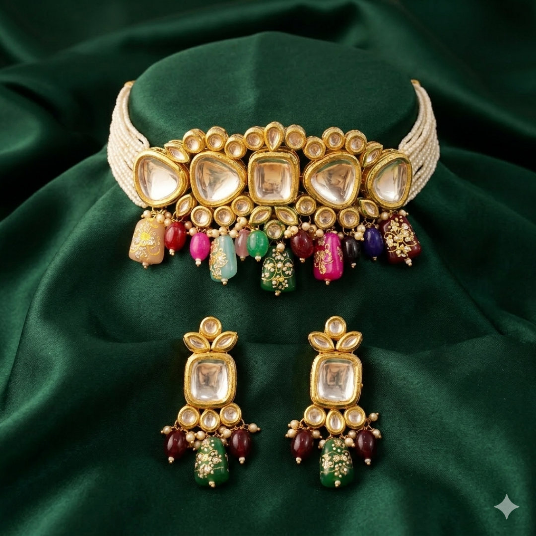 Polki Kundan Multi-Color Choker Set