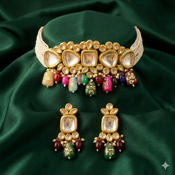 Polki Kundan Multi-Color Choker Set