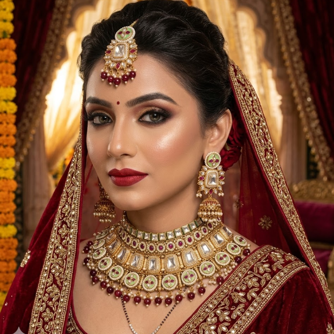 Zoya Meenakari & Kundan Bridal Choker Set with Matching Jhumkas