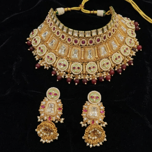 Zoya Meenakari & Kundan Bridal Choker Set with Matching Jhumkas
