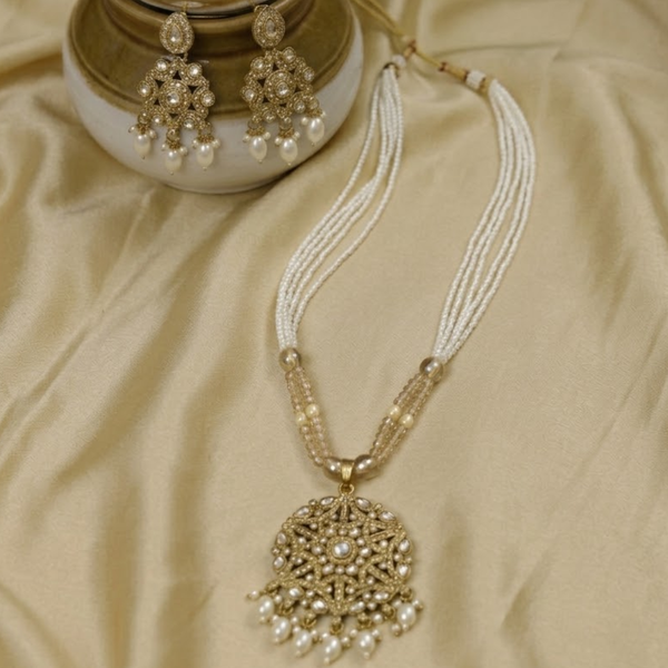 Aadhya Kundan & Multi-Strand Pearl Necklace with Statement Earrings