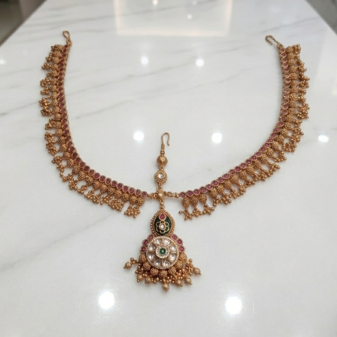 Empress Emerald & Ruby Antique Gold Bridal Jewellery Set