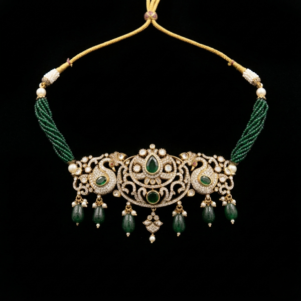 Royal Emerald Peacock Polki Choker Set