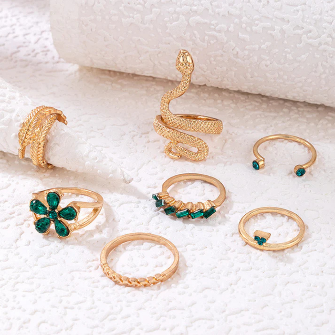 Emerald and Gold Snake Ring Set - JR102