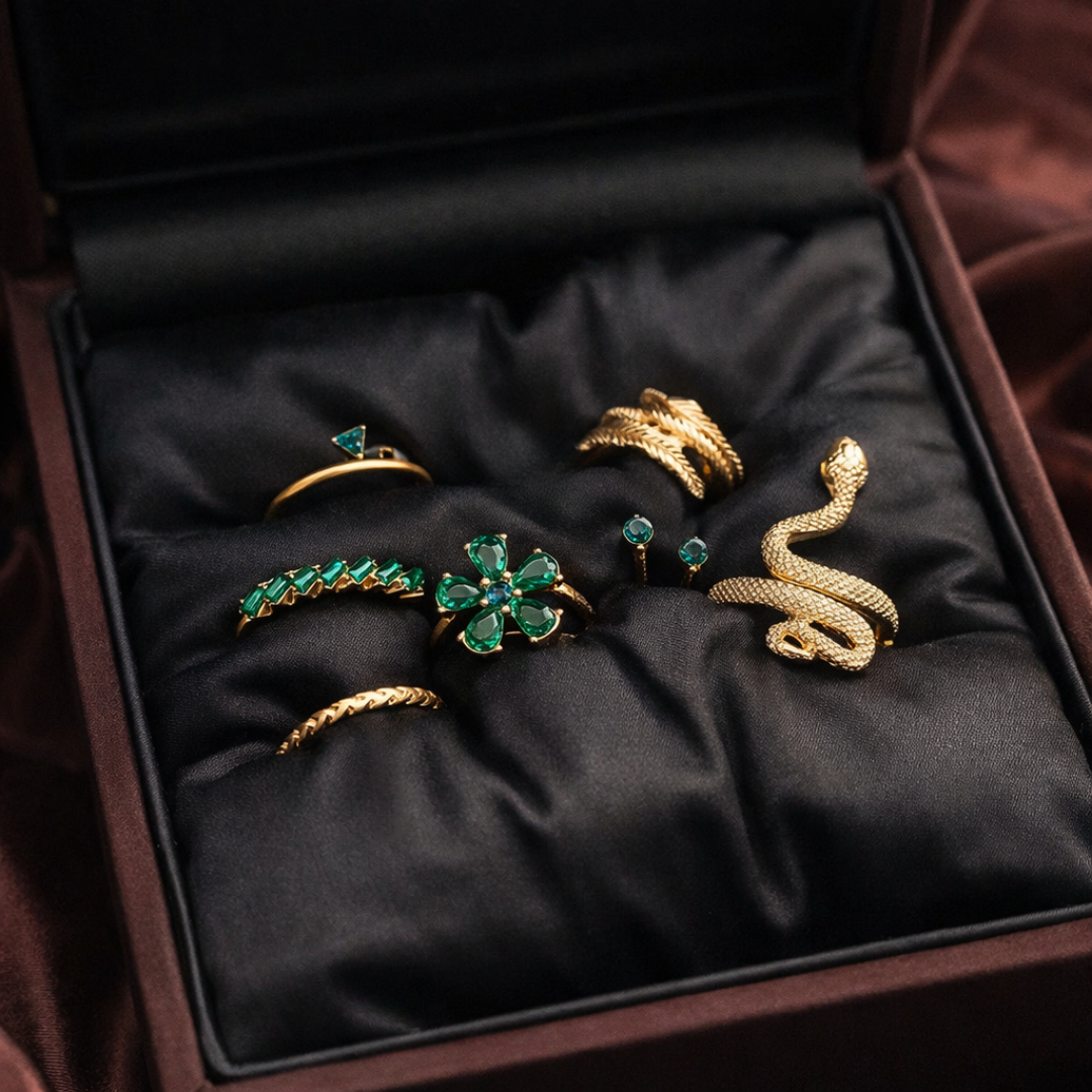 Emerald and Gold Snake Ring Set - JR102