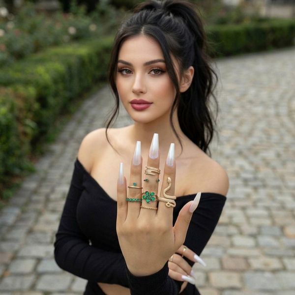 Emerald and Gold Snake Ring Set - JR102