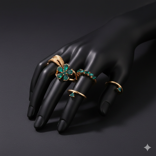 Emerald and Gold Snake Ring Set - JR102