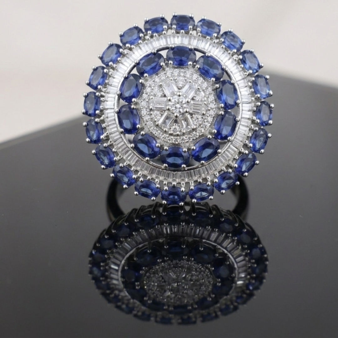 Royal Sapphire Halo Statement Ring