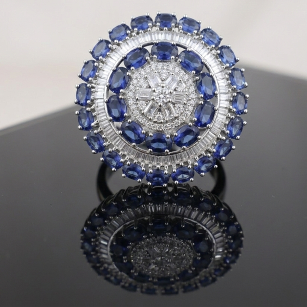 Royal Sapphire Halo Statement Ring