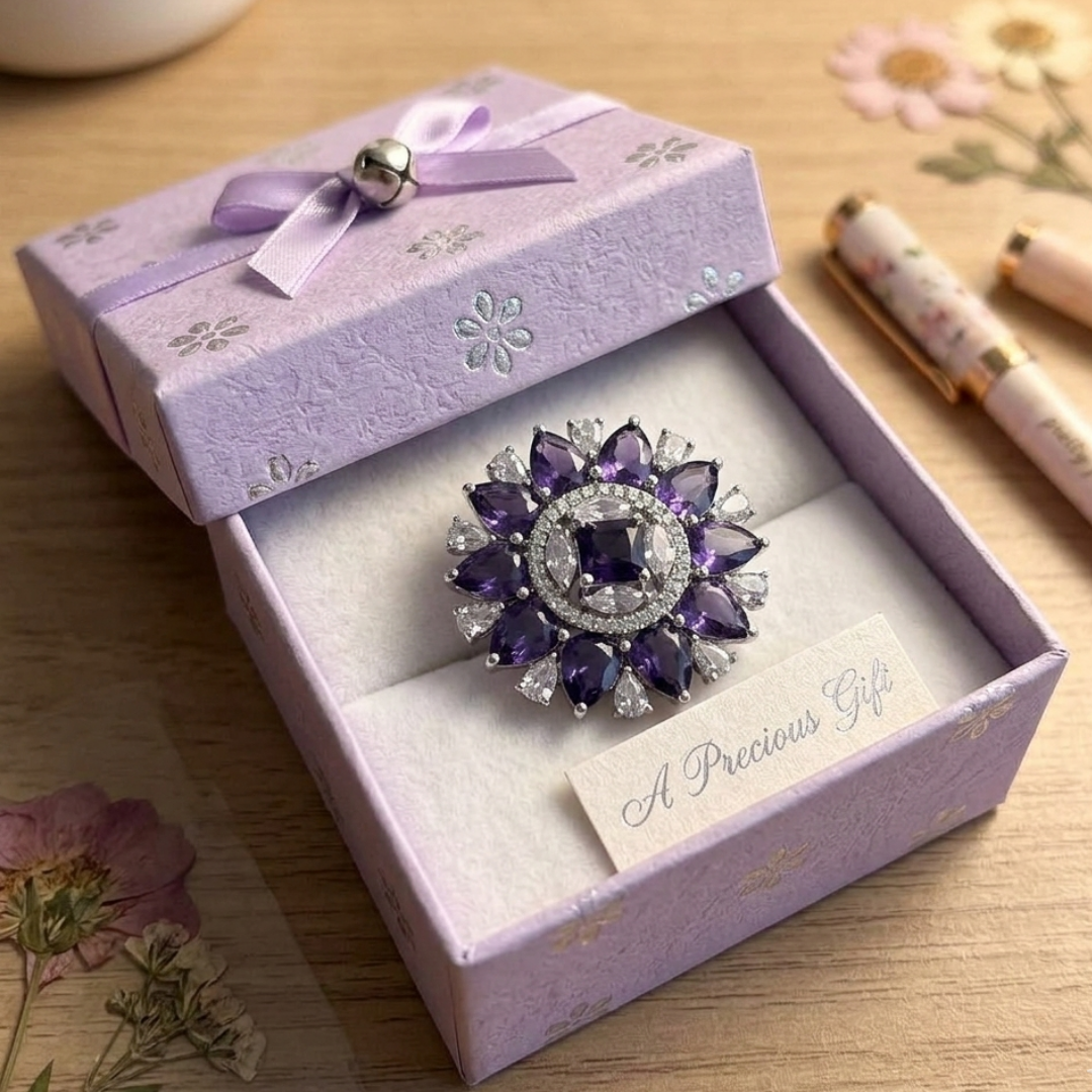Majestic Amethyst Bloom Statement Ring