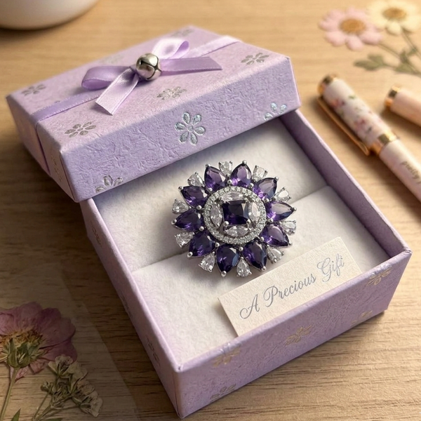Majestic Amethyst Bloom Statement Ring