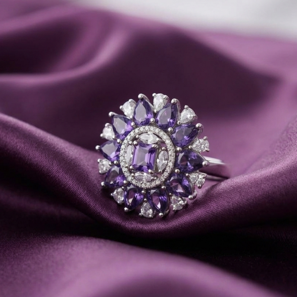 Majestic Amethyst Bloom Statement Ring