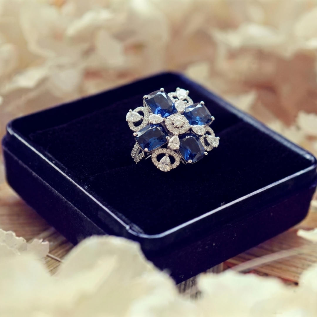 Royal Sapphire Blue Floral Statement Ring