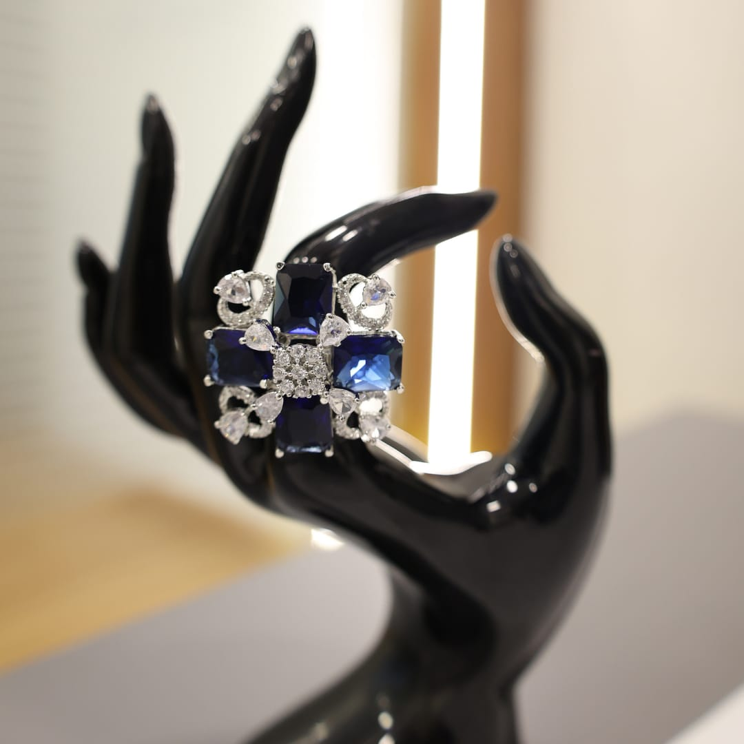 Royal Sapphire Blue Floral Statement Ring