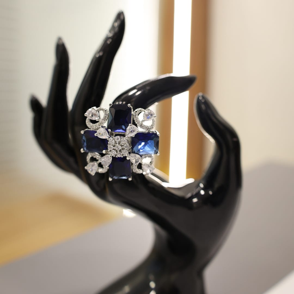 Royal Sapphire Blue Floral Statement Ring