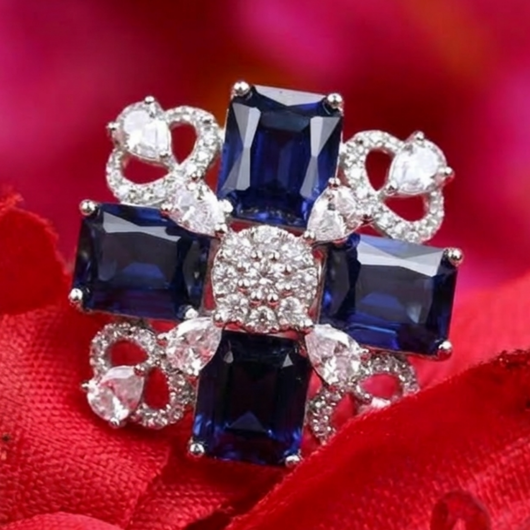 Royal Sapphire Blue Floral Statement Ring