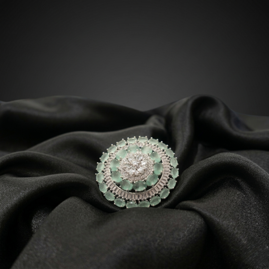 Mint Glaze Floral Statement Ring