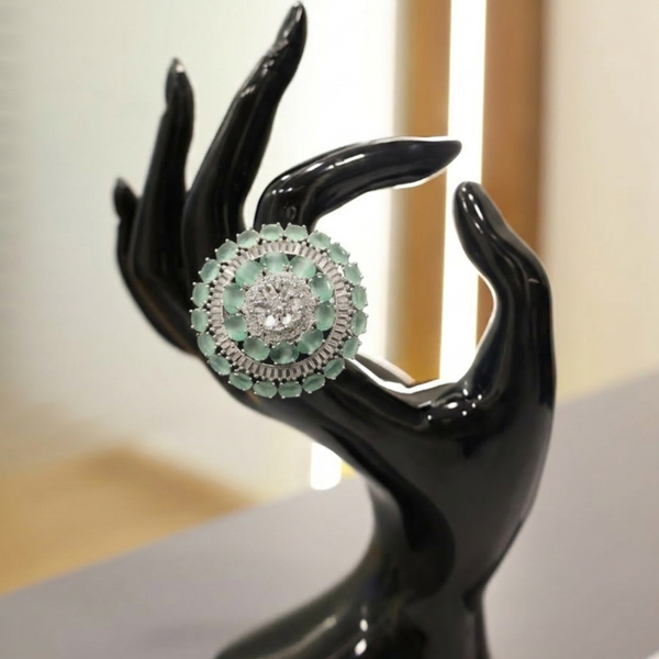 Mint Glaze Floral Statement Ring