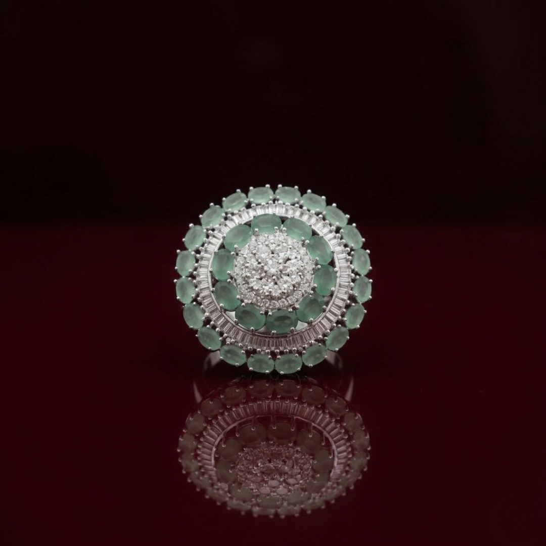 Mint Glaze Floral Statement Ring