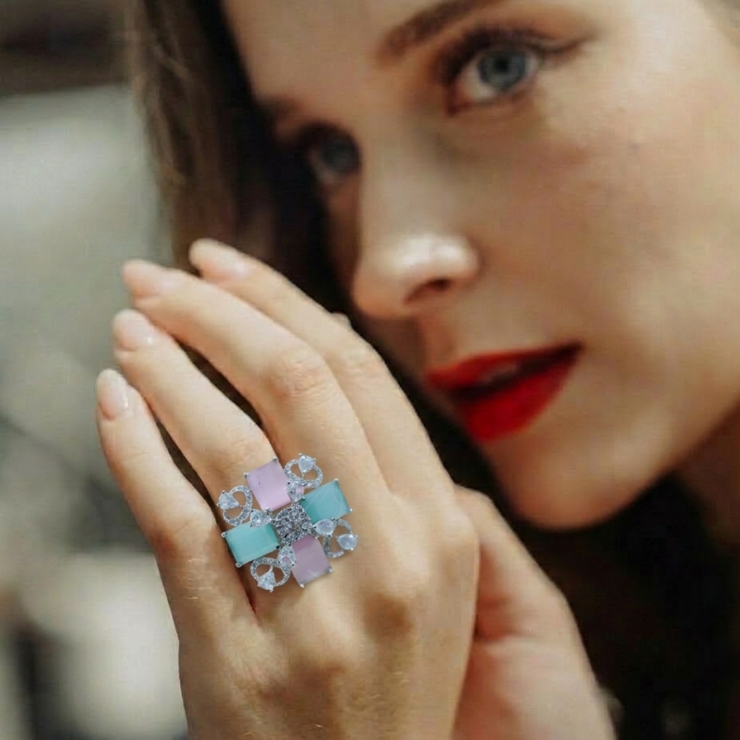 Pastel Meadow Floral Statement Ring