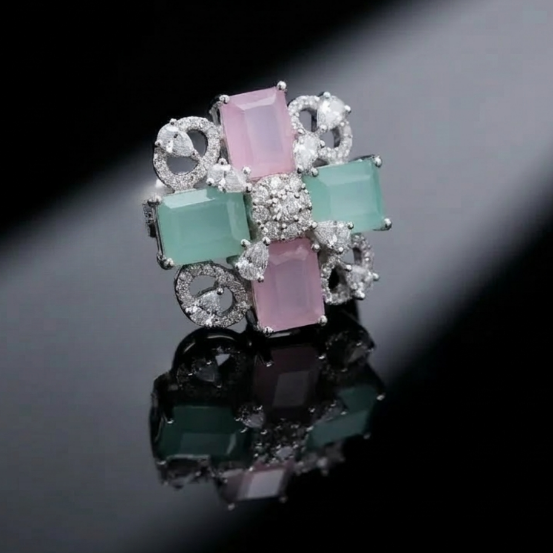 Pastel Meadow Floral Statement Ring