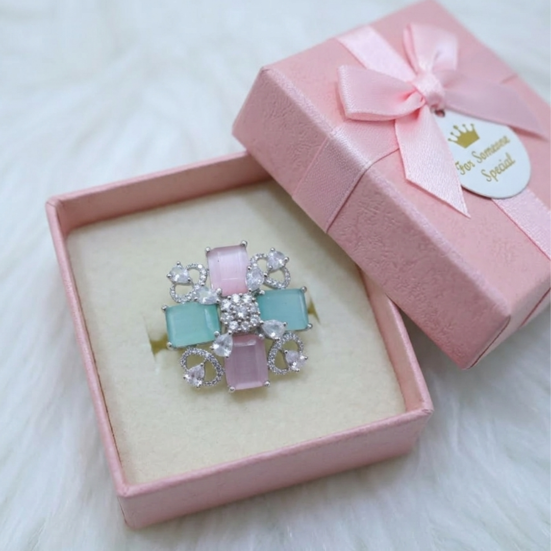 Pastel Meadow Floral Statement Ring