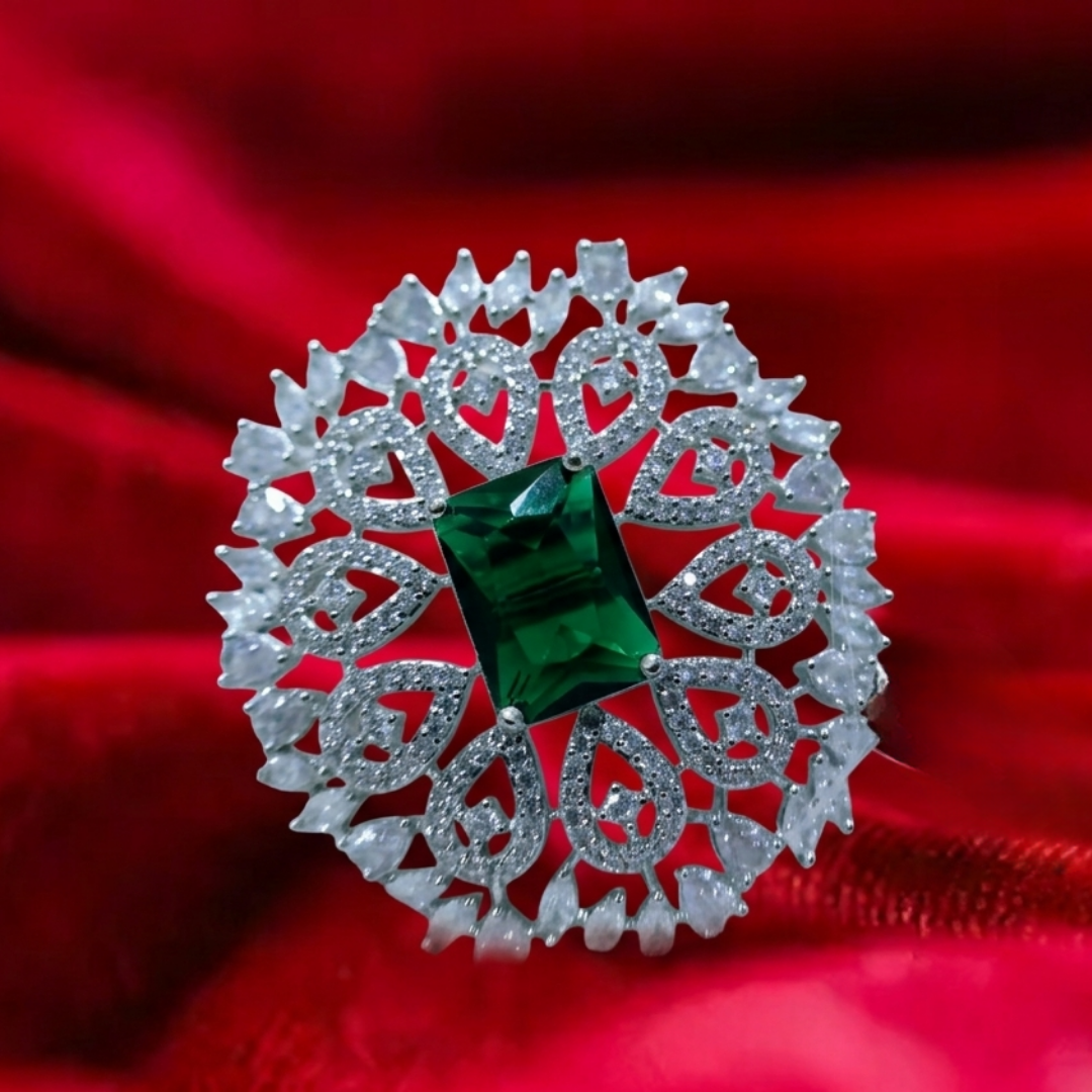 Emerald & Diamond Floral Statement Ring