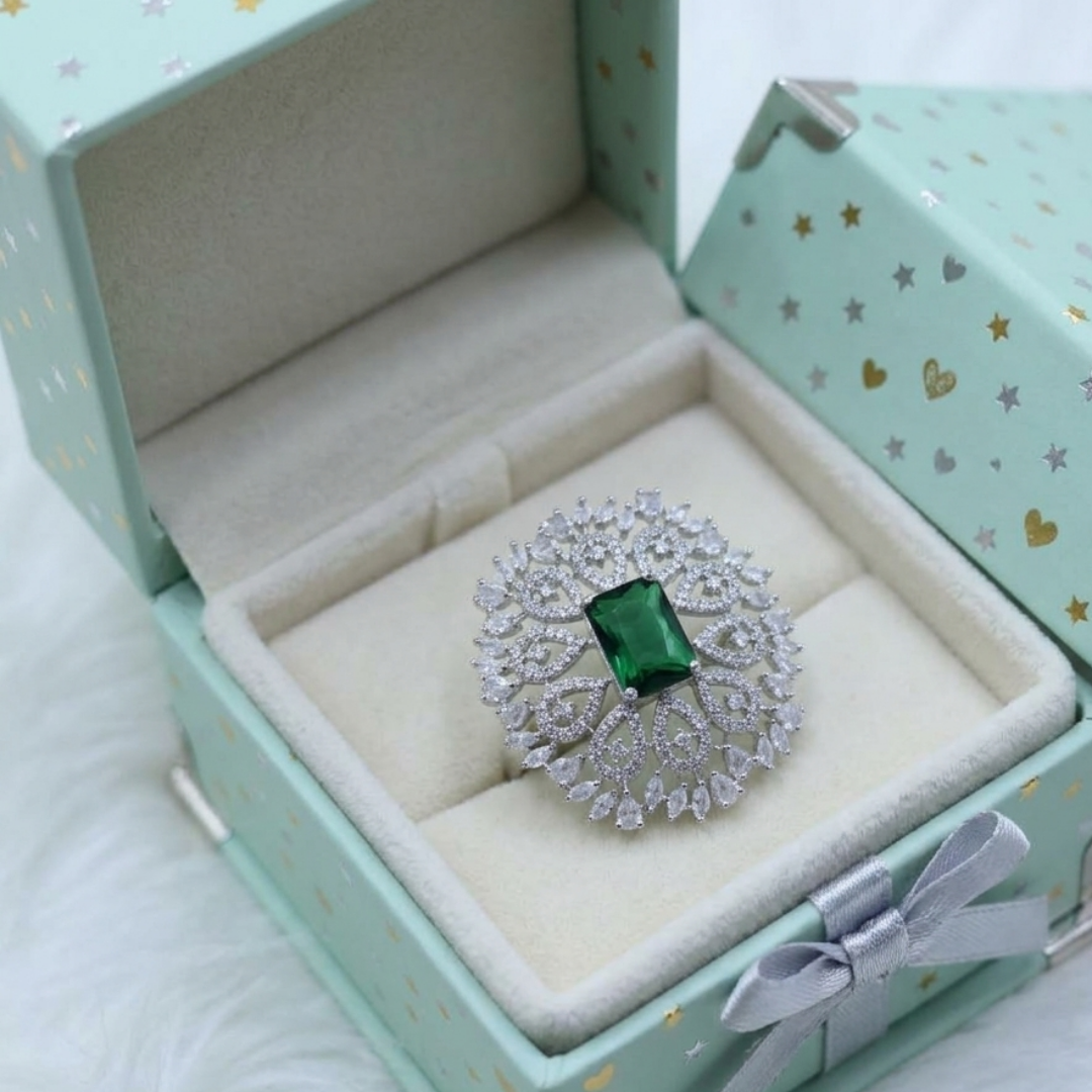 Emerald & Diamond Floral Statement Ring