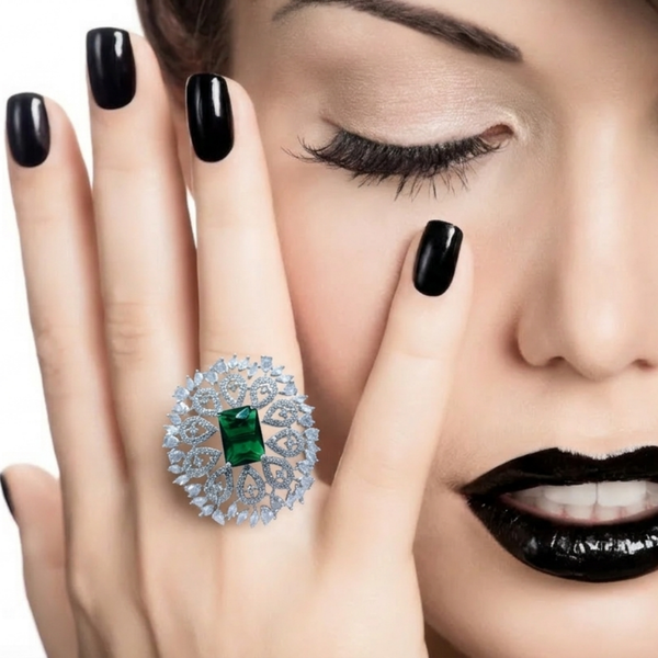 Emerald & Diamond Floral Statement Ring