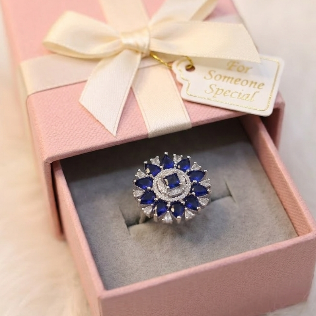 Sapphire Bloom Floral Statement Ring