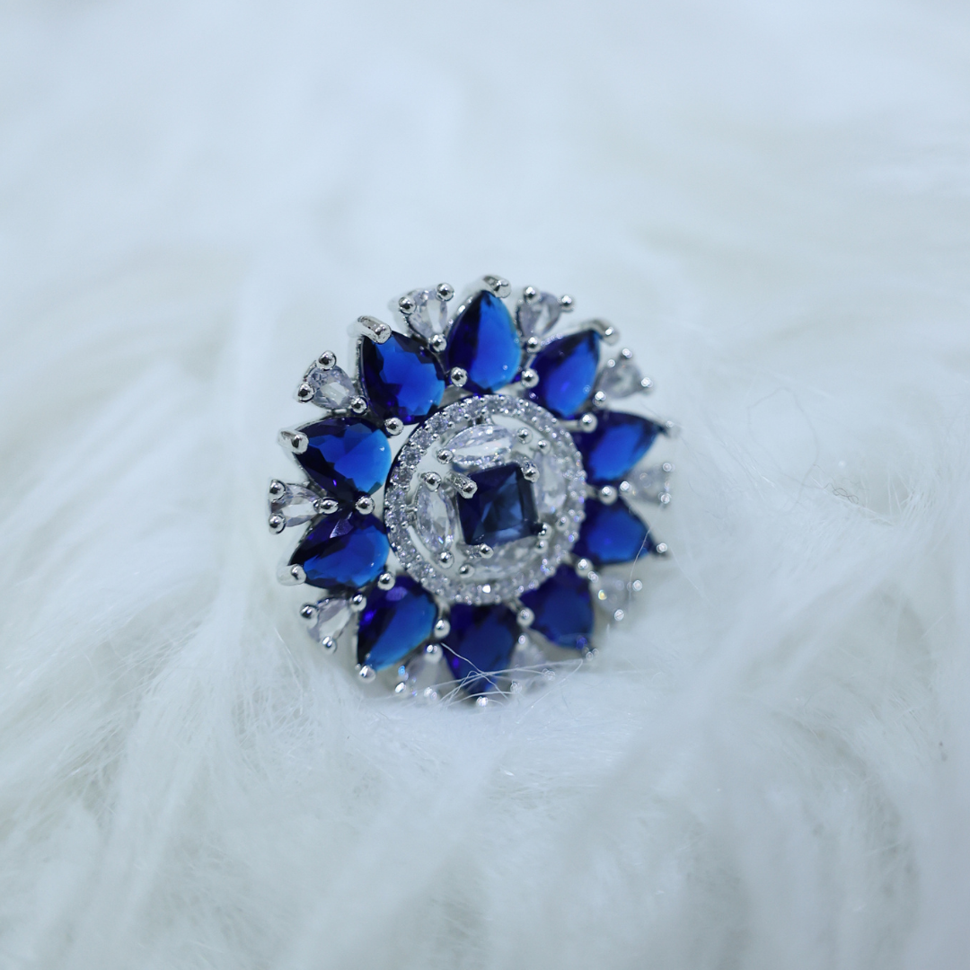 Sapphire Bloom Floral Statement Ring