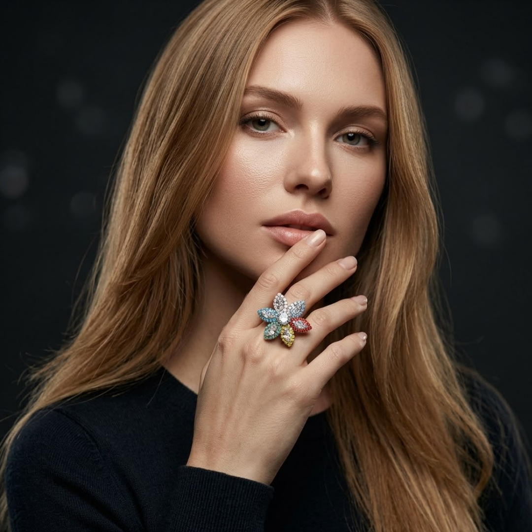 Vibrant Multi-Color Bloom Statement Ring