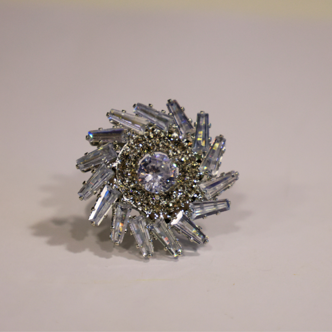 Silver Sunburst Baguette Cocktail Ring