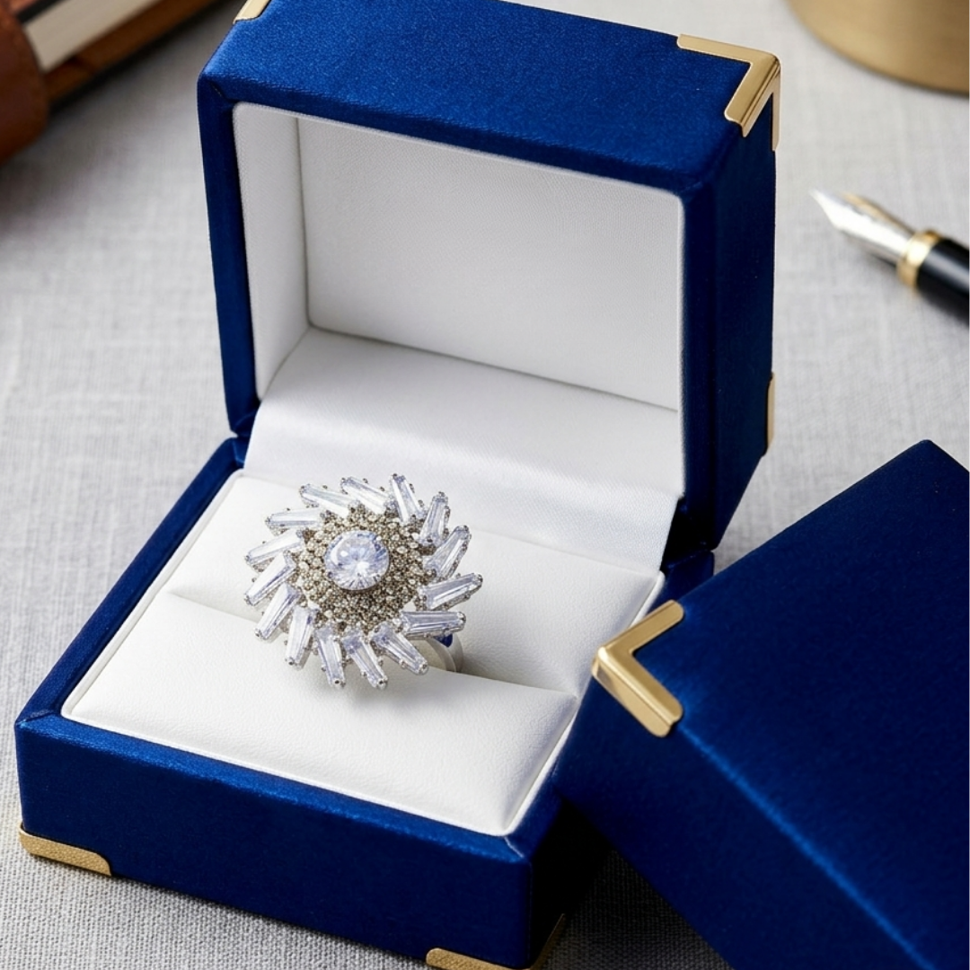 Silver Sunburst Baguette Cocktail Ring