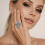 Silver Sunburst Baguette Cocktail Ring