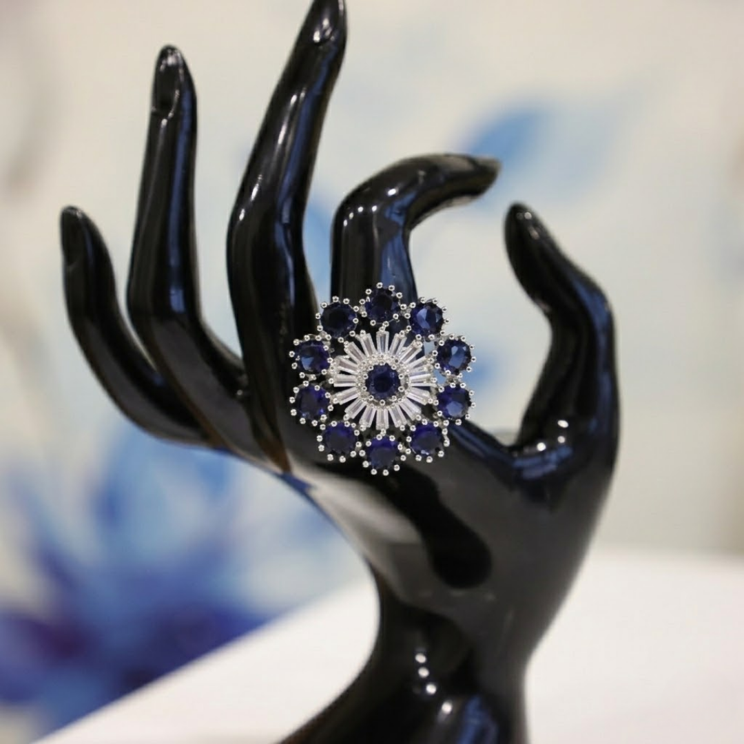 Midnight Sapphire Sunburst Ring