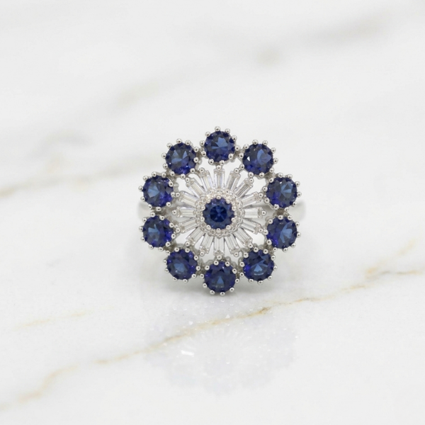 Midnight Sapphire Sunburst Ring