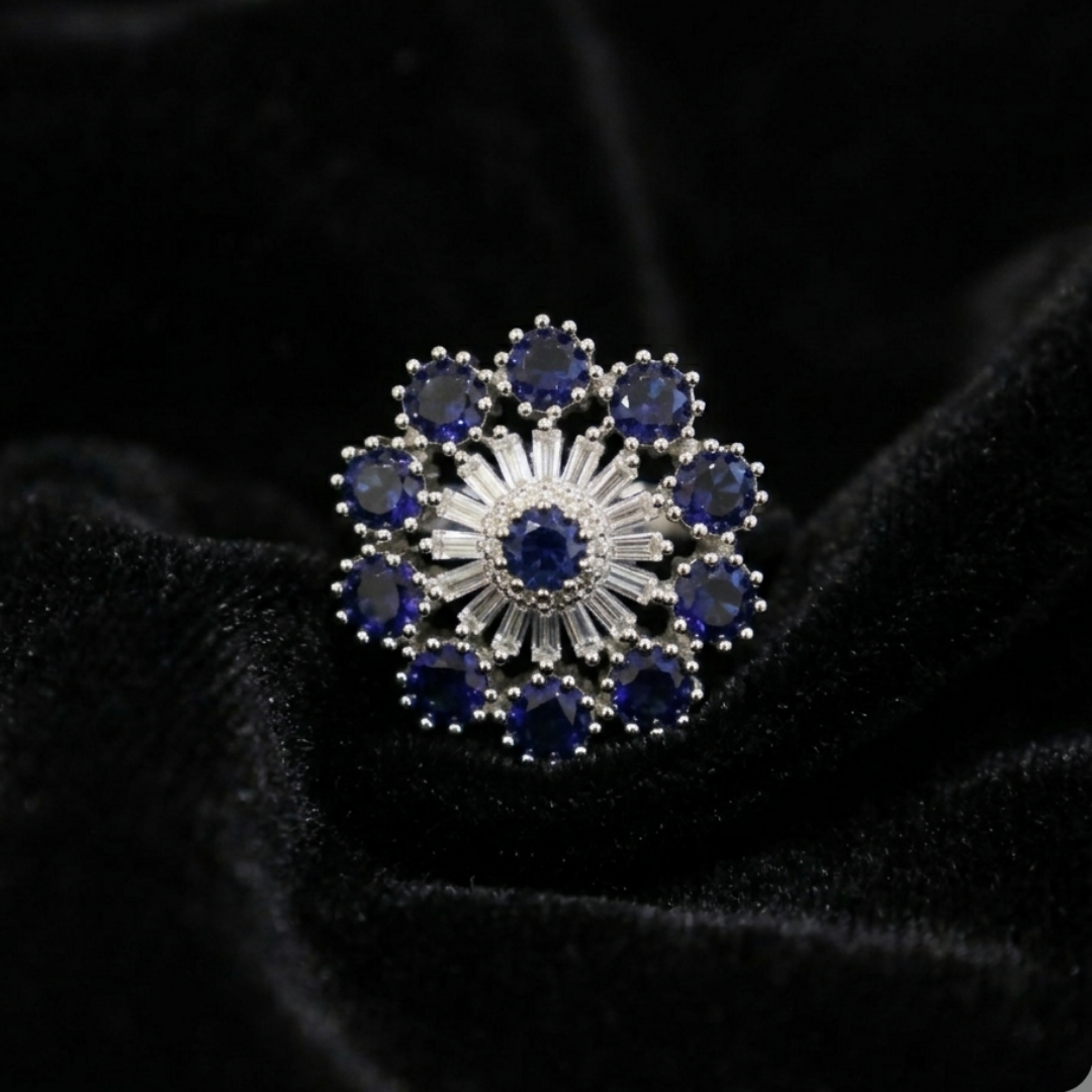 Midnight Sapphire Sunburst Ring