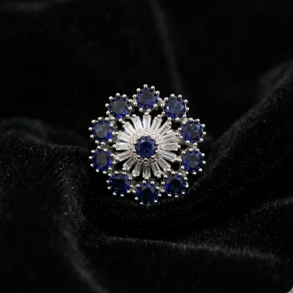 Midnight Sapphire Sunburst Ring