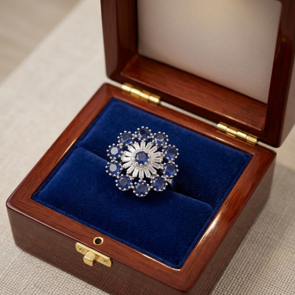 Midnight Sapphire Sunburst Ring