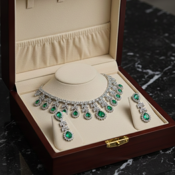 Emerald Green Crystal CZ Statement Jewelry Set