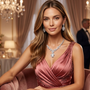 Model wearing Crystal Luxe Geometric Necklace Set with earrings