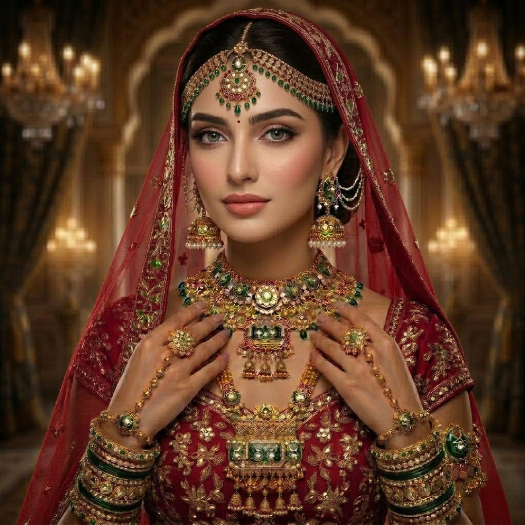Empress Emerald & Ruby Antique Gold Bridal Jewellery Set