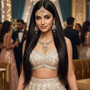 Model wearing Jwanas Blush Pink Crystal Designer Jewellery Set with necklace and maang tikka