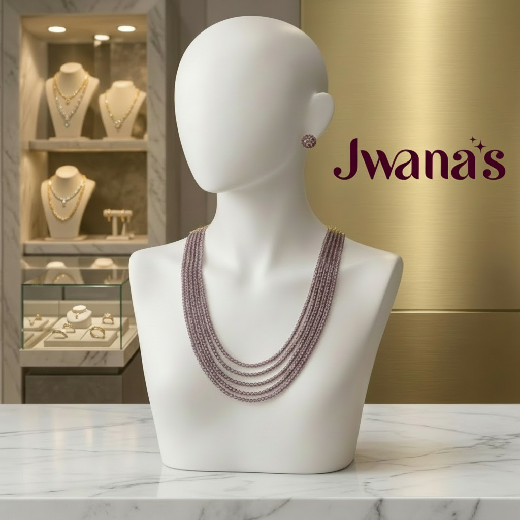 Blush Pink Crystal Multi-Layer Necklace Set displayed on mannequin