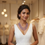 Model wearing Blush Pink Crystal Multi-Layer Necklace Set with earrings