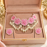 Jwanas Camellia Bloom Handmade Necklace Set displayed in gift box