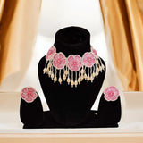 Jwanas Camellia Bloom Handmade Necklace Set displayed on mannequin
